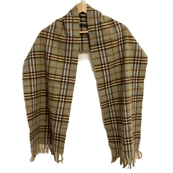 Auth Burberry - Khaki Dark Brown Multi Cashmere Wool Scarf - Picture 2 of 5